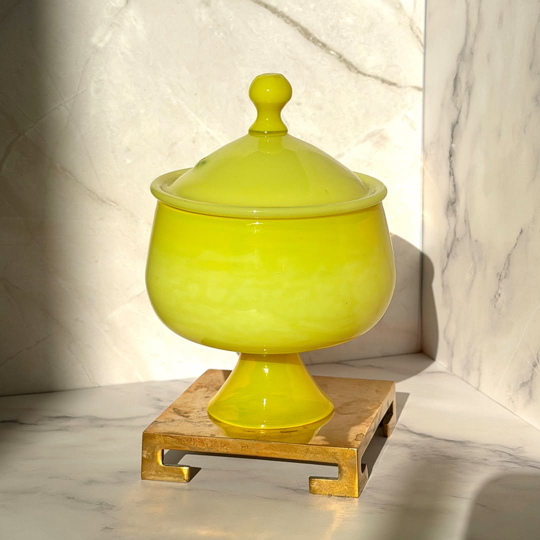 Yellow Opaline Lidded Compote