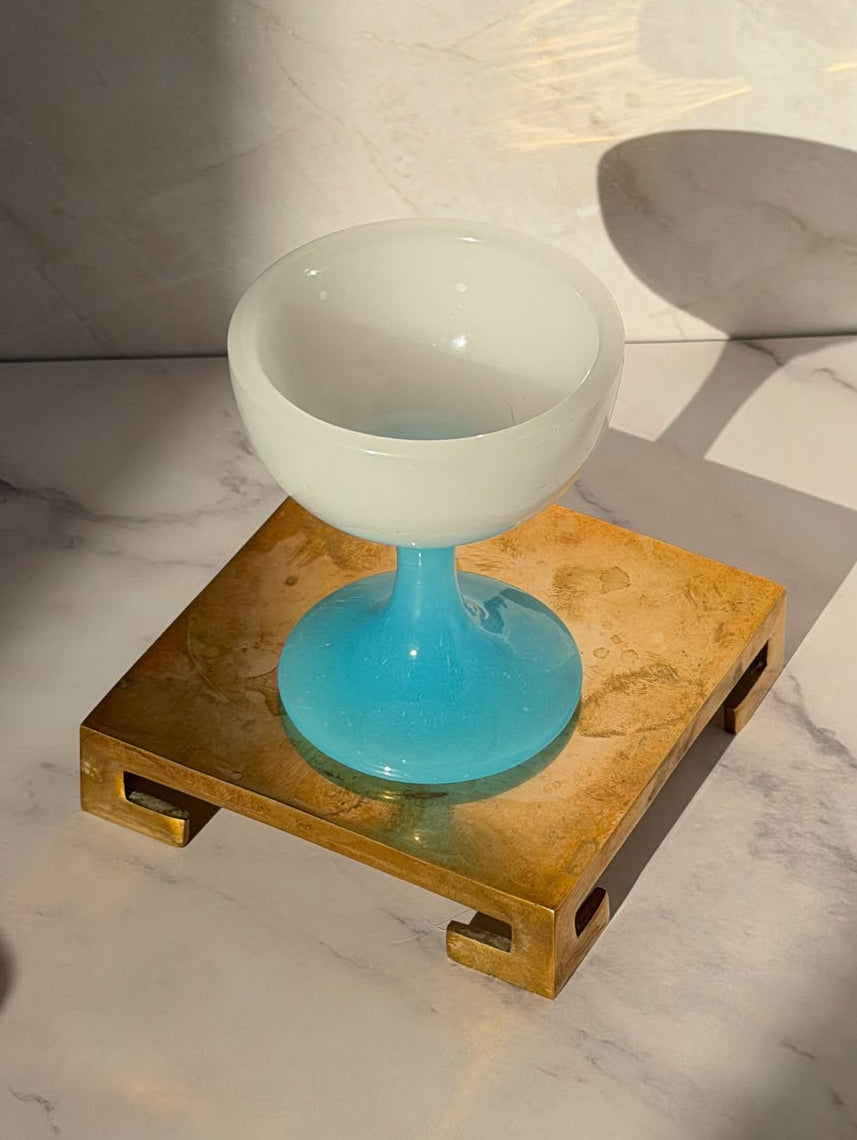 French Opaline Goblet, White & Blue