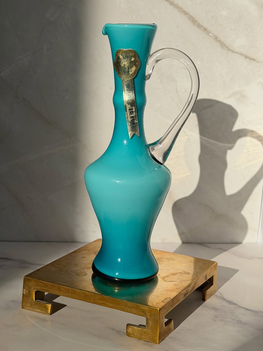 Teal Opaline Ewer, V.B. Opaline Florence
