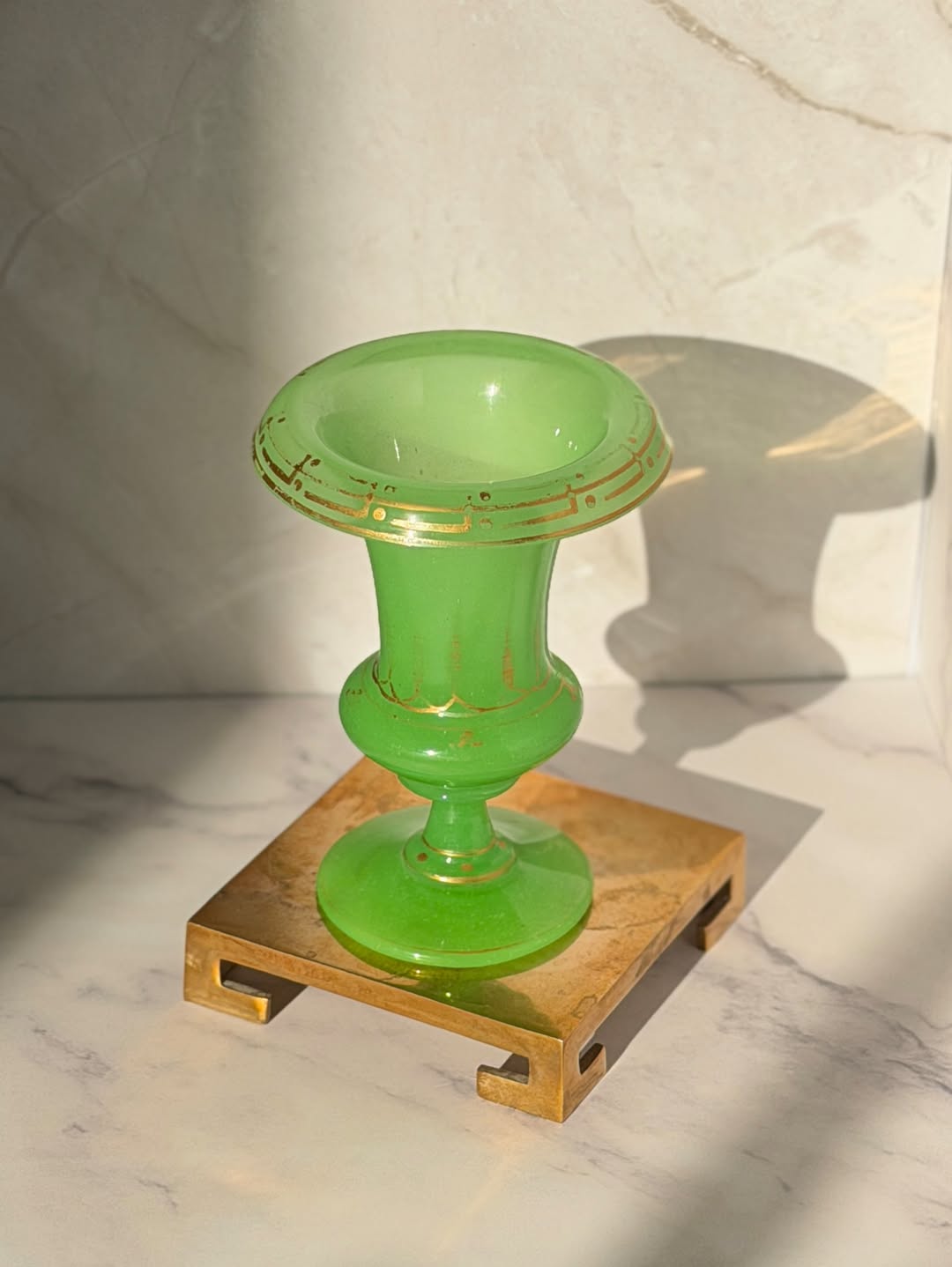 Green French Opaline Urn, Gilt-Banded
