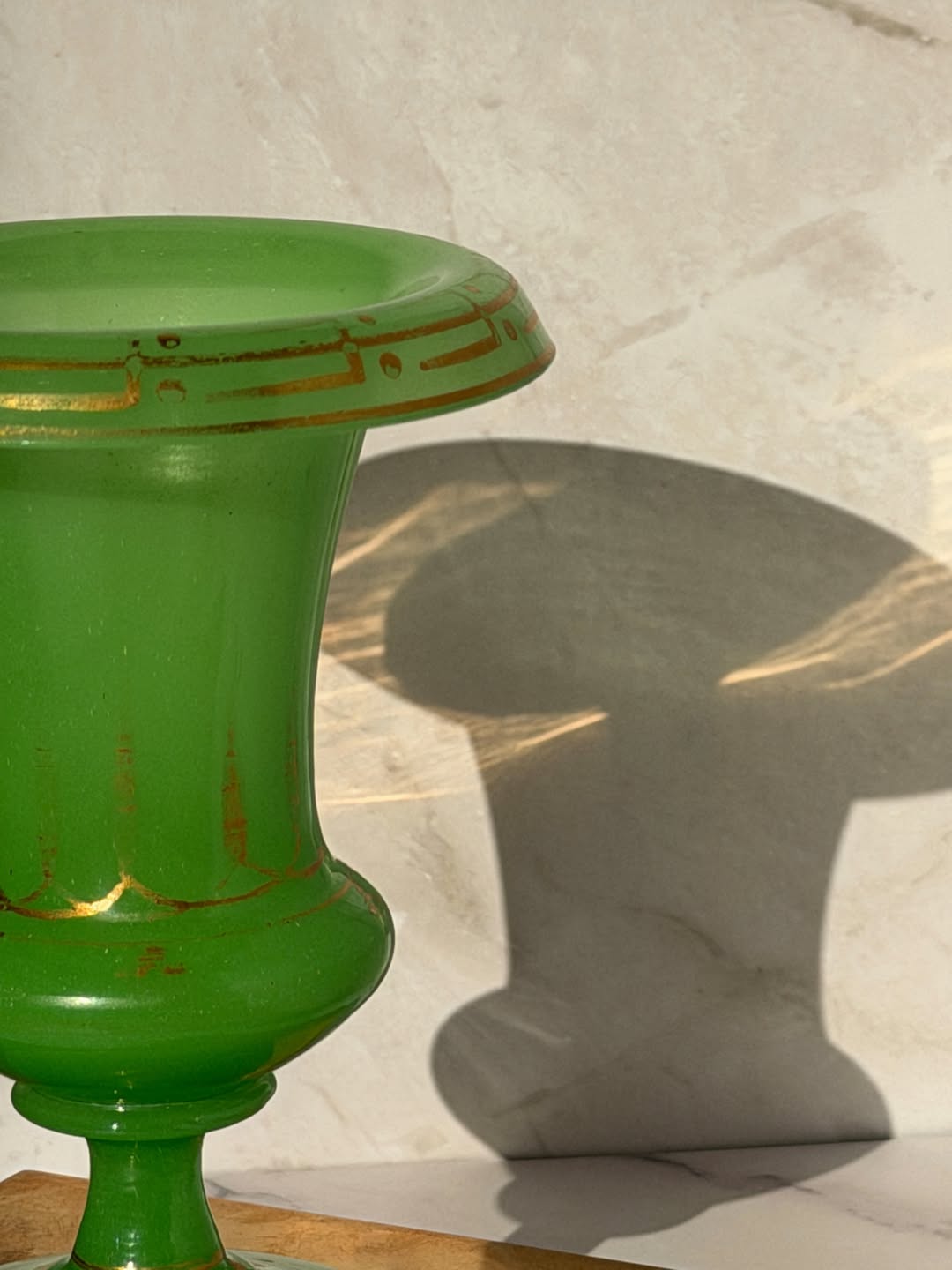 Green French Opaline Urn, Gilt-Banded
