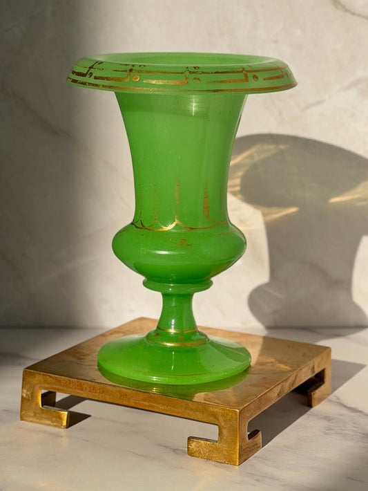 Green French Opaline Urn, Gilt-Banded