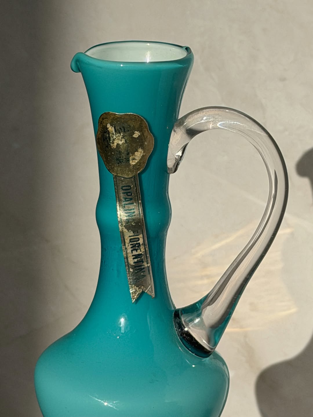 Teal Opaline Ewer, V.B. Opaline Florence