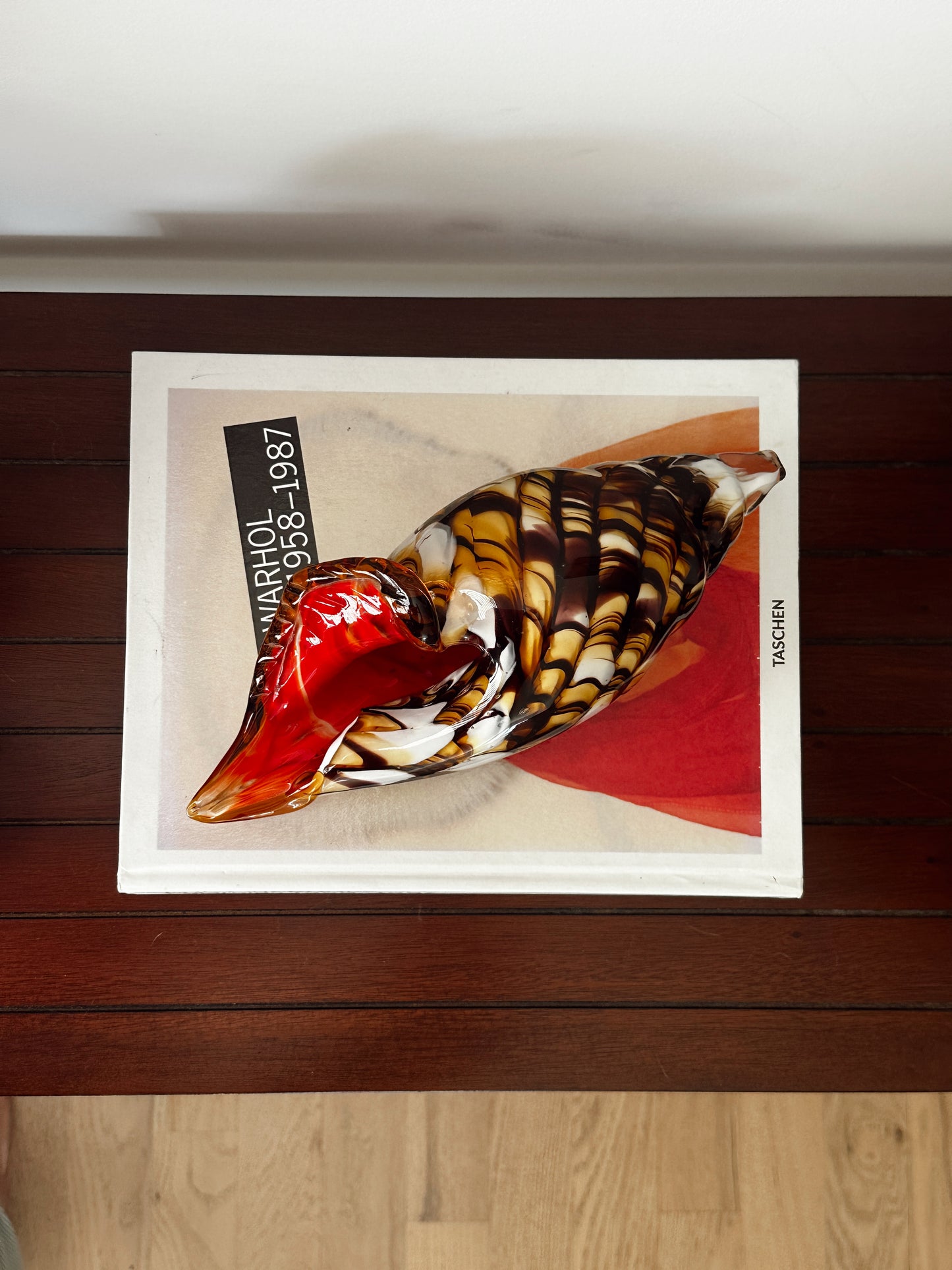 Art Glass Shell Sculpture in Tortoiseshell & Red