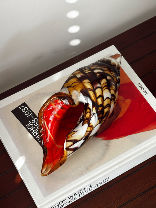 Art Glass Shell Sculpture in Tortoiseshell & Red