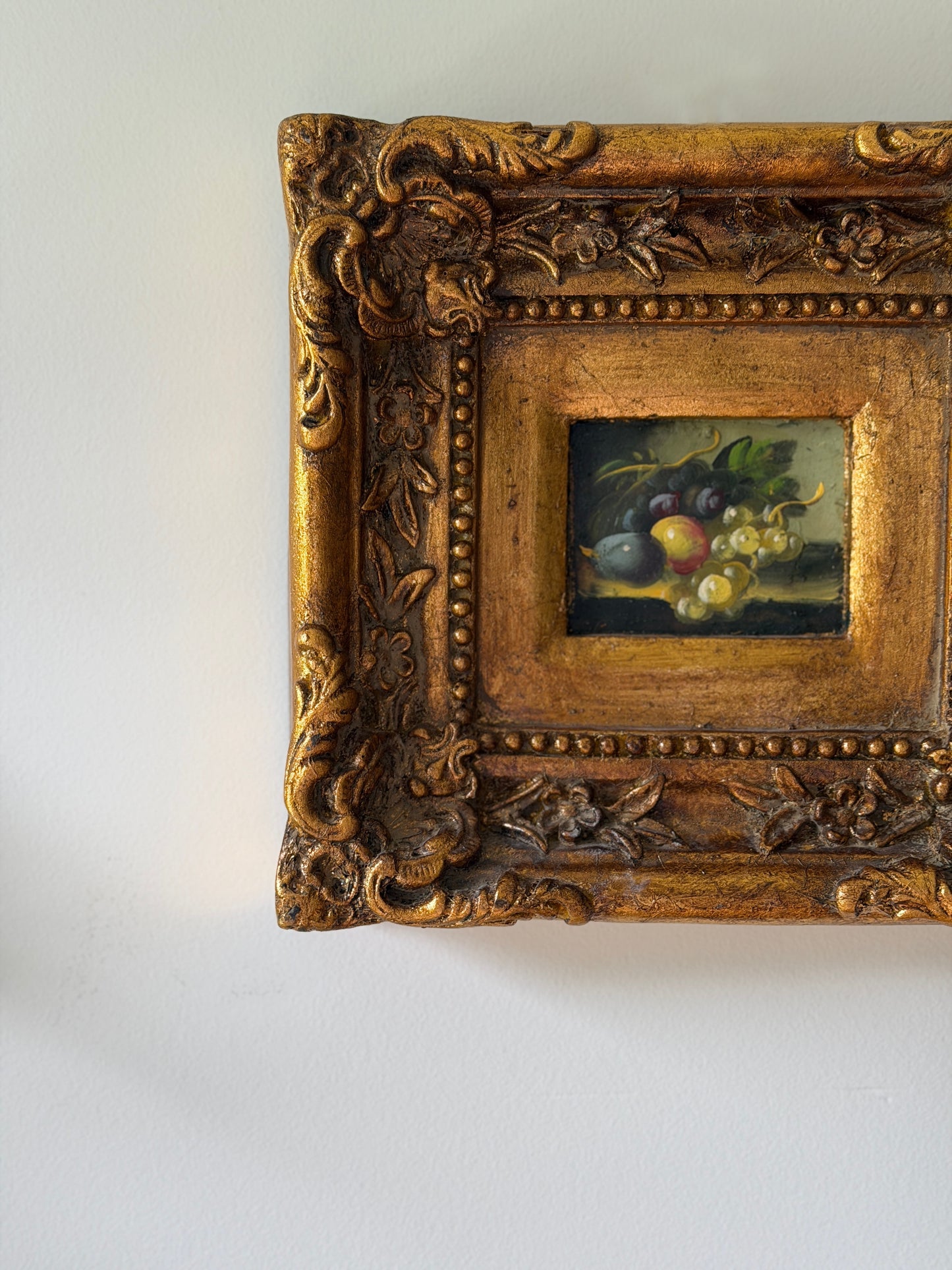 Petite Fruit Still Life, Giltwood Framed Original Oil Painting